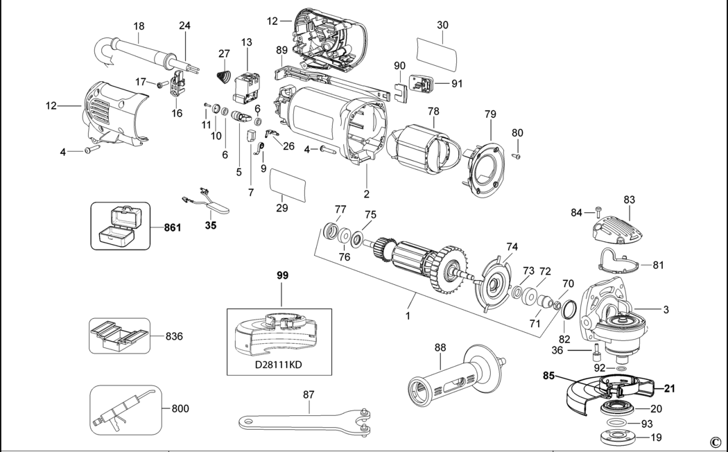 Dewalt D28111 Type 3 Small Angle Grinder Spare Parts