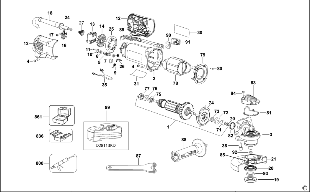 Dewalt D28113 Type 3 Small Angle Grinder Spare Parts