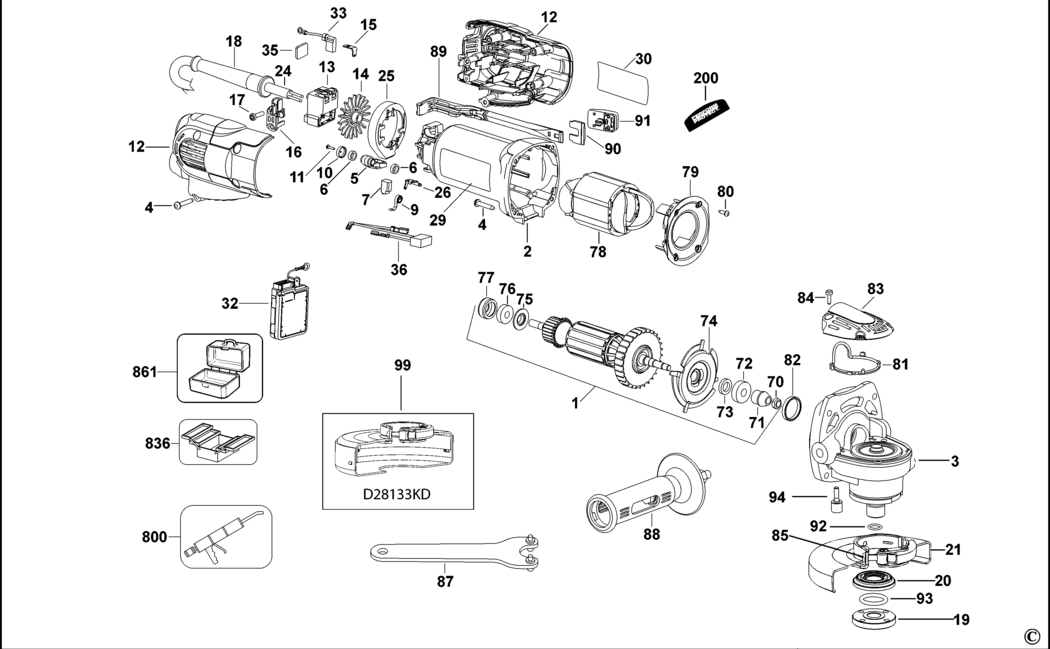 Dewalt D28133 Type 3 Small Angle Grinder Spare Parts