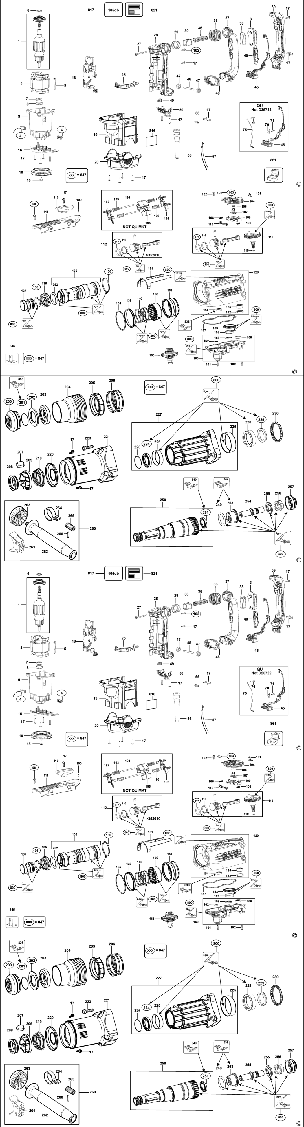Dewalt D25712K Type 1 Rotary Hammer Spare Parts