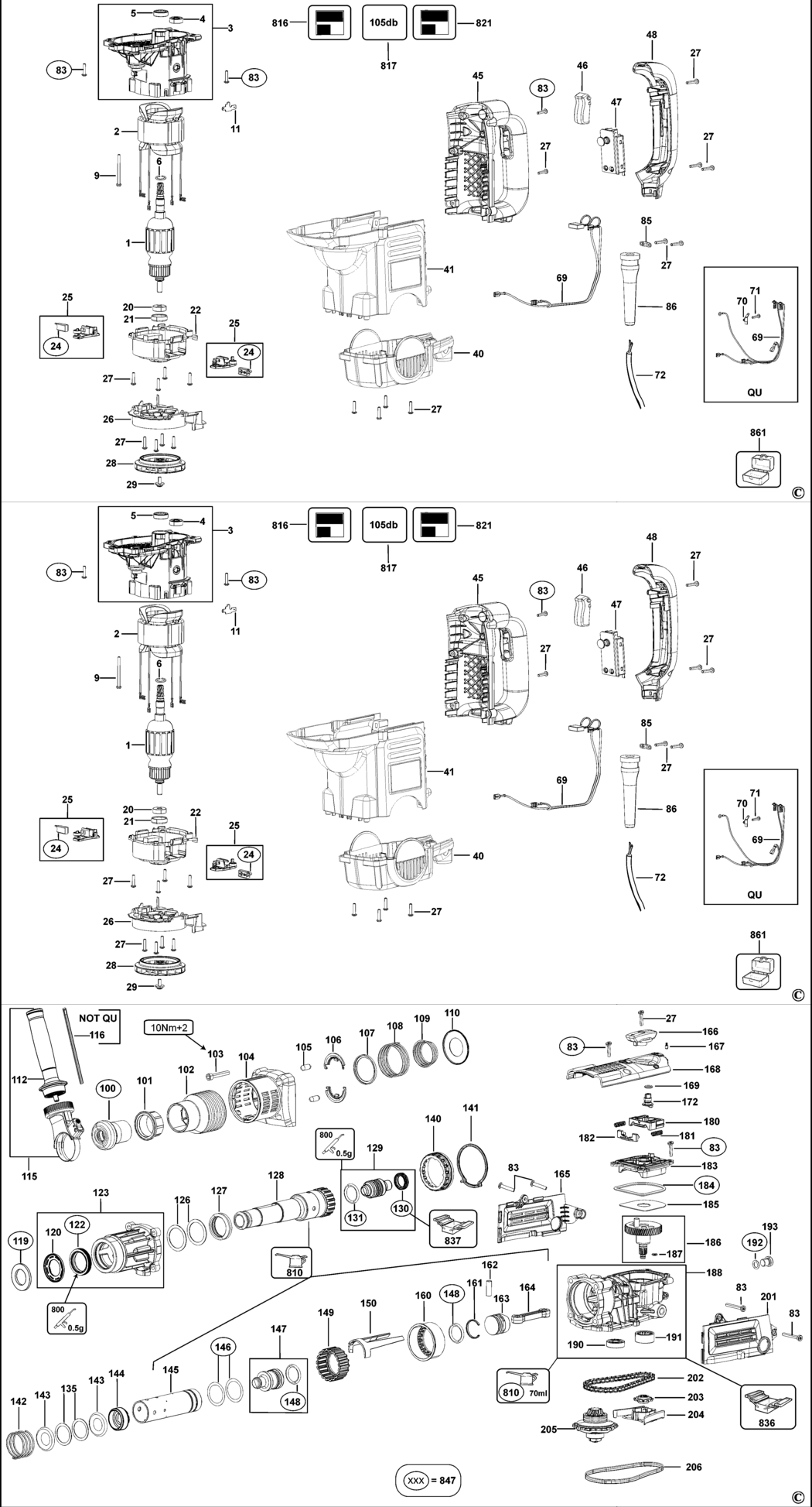 Dewalt D25501K Type 1 Rotary Hammer Spare Parts