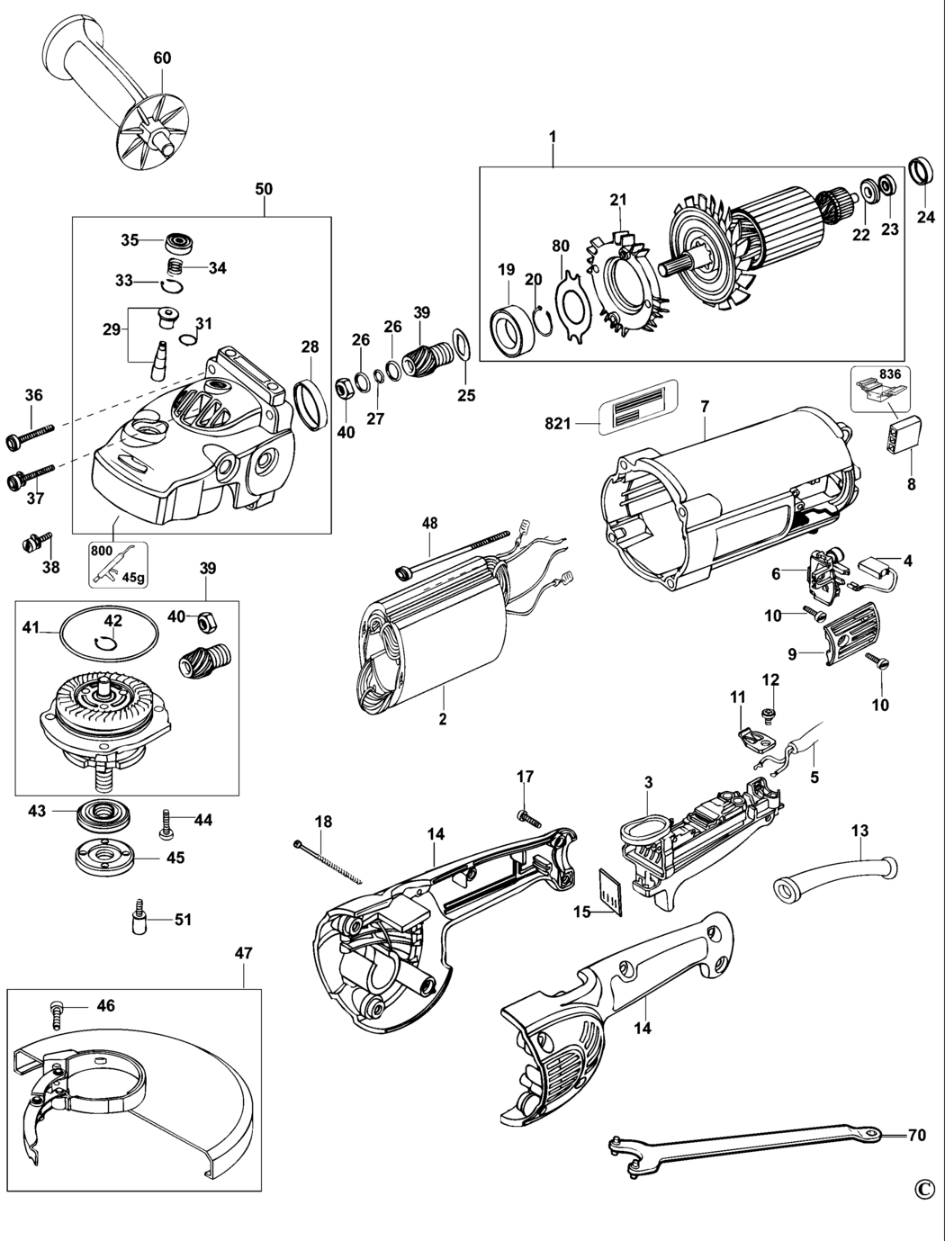 Dewalt D28411-LX Type 4 Angle Grinder Spare Parts