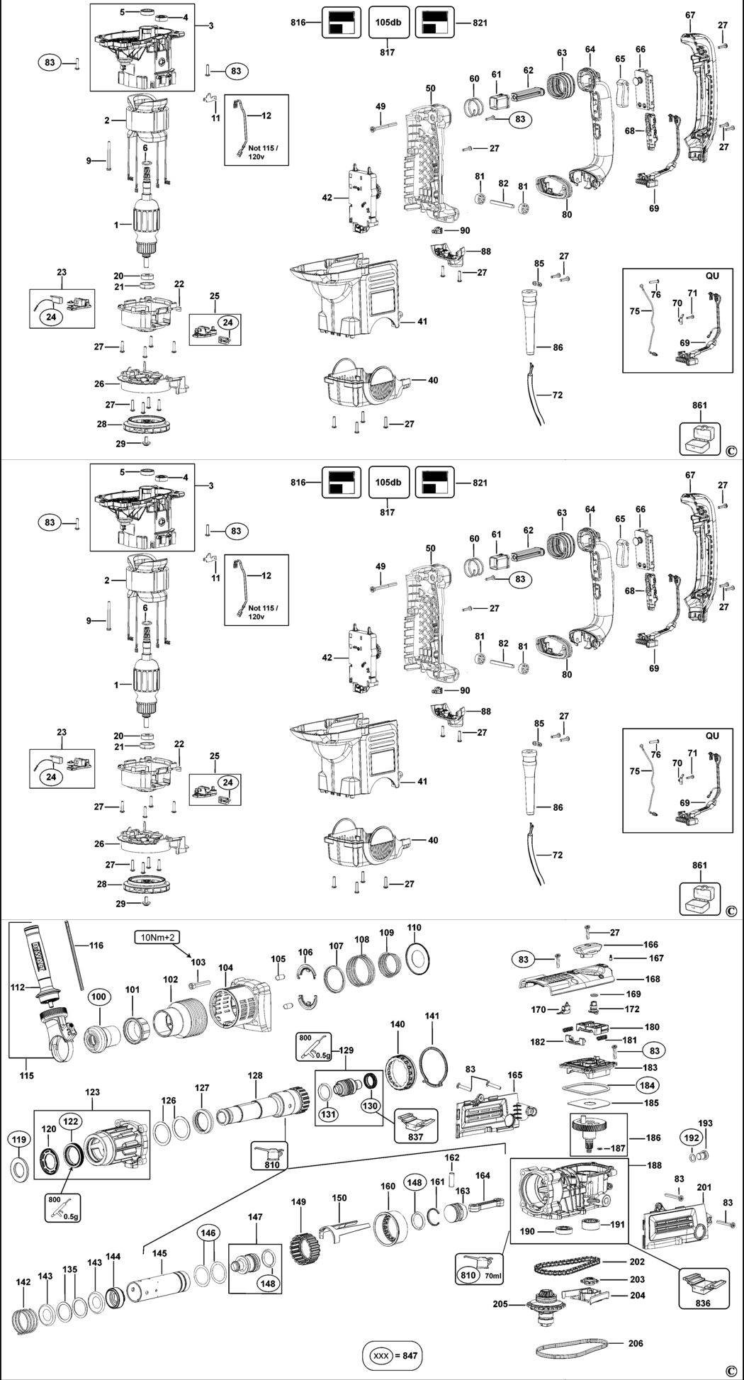 Dewalt D25601K Type 1 Rotary Hammer Spare Parts