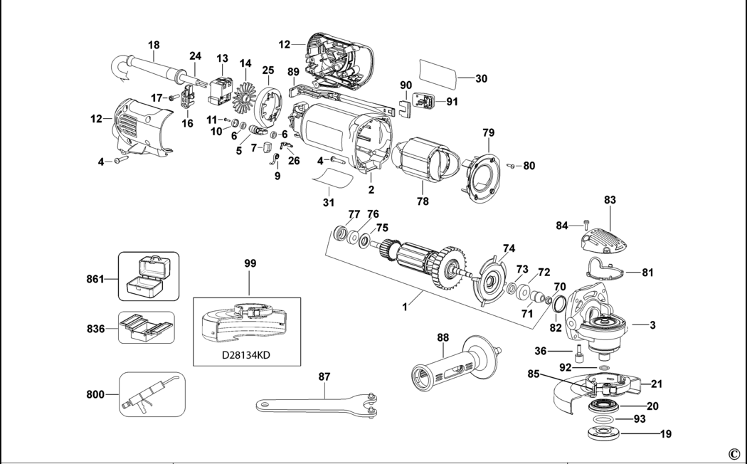 Dewalt D28134 Type 3 Small Angle Grinder Spare Parts