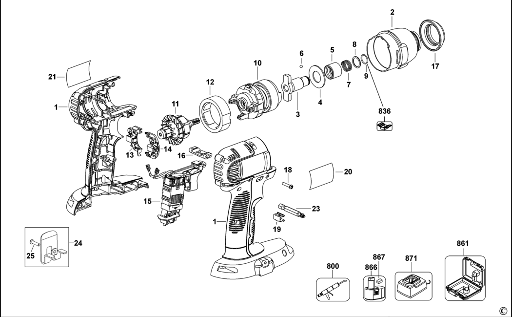 Dewalt DC825 Type 2 Impact Driver Spare Parts