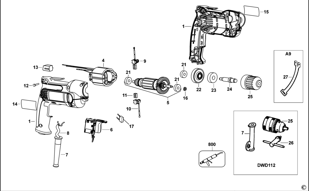 Dewalt DWD112S Type 2 Drill Spare Parts