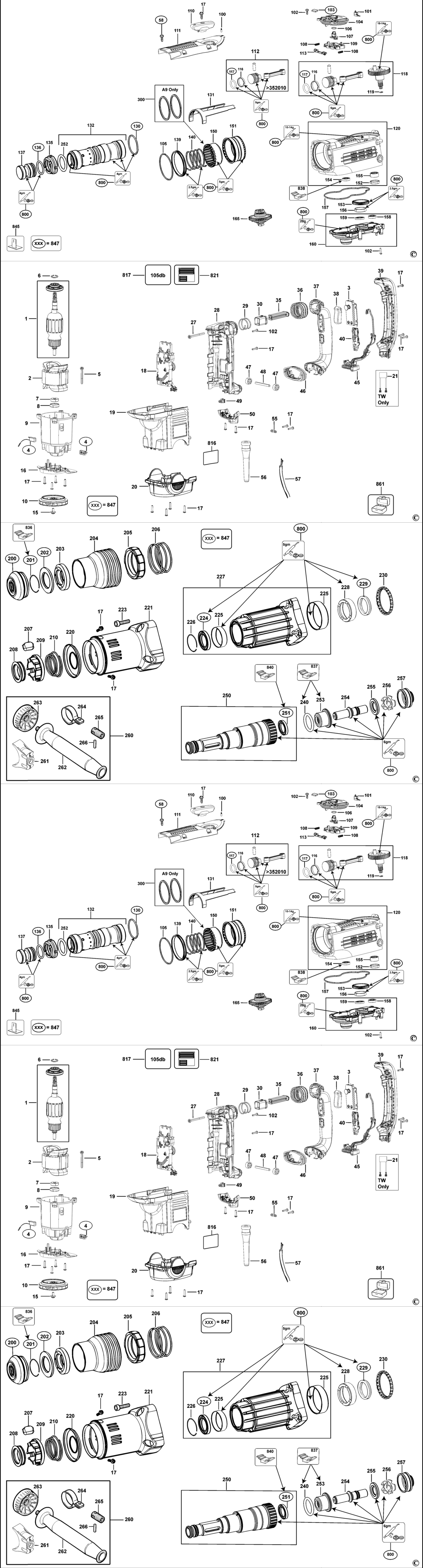 Dewalt D25711K Type 1 Rotary Hammer Spare Parts