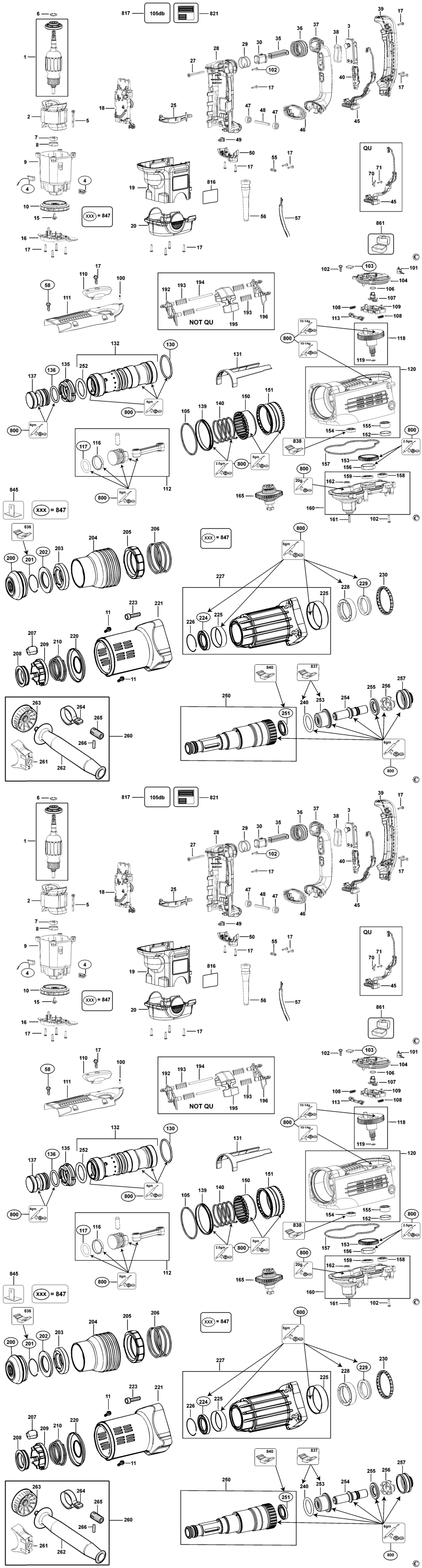 Dewalt D25762K Type 1 Rotary Hammer Spare Parts
