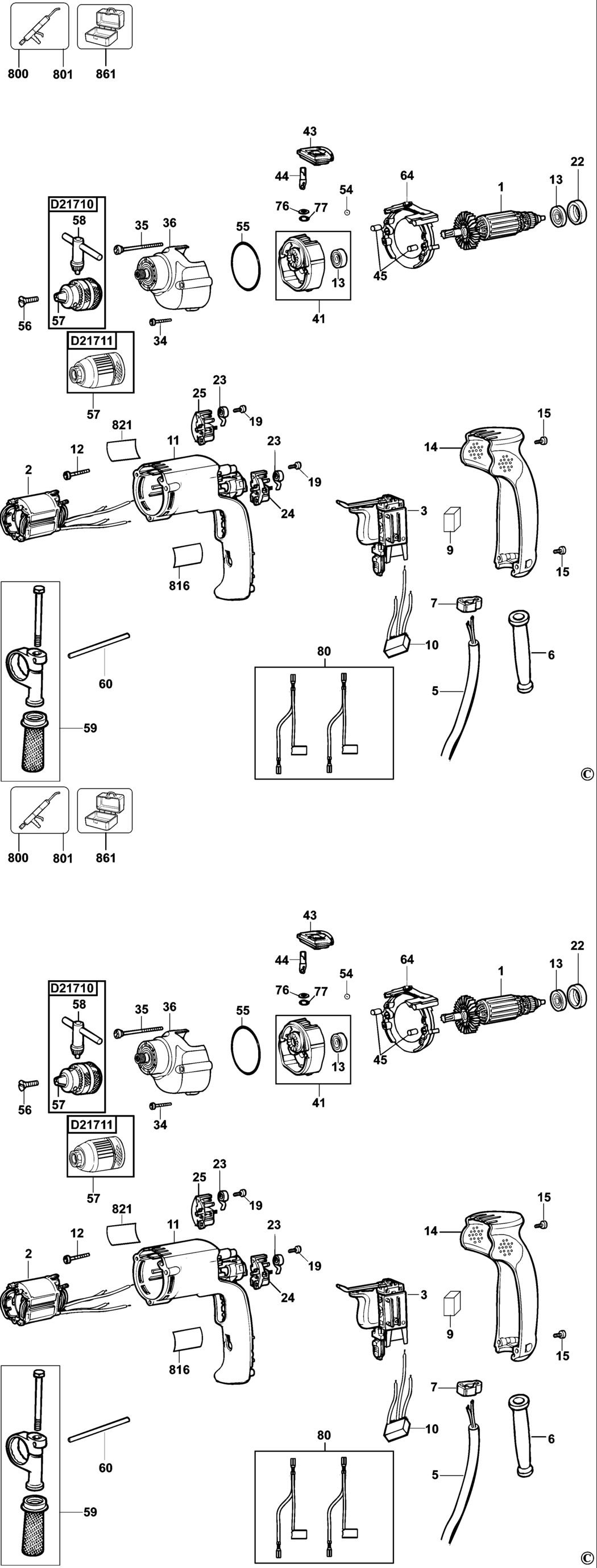 Dewalt D21710 Type 6 Hammer Drill Spare Parts