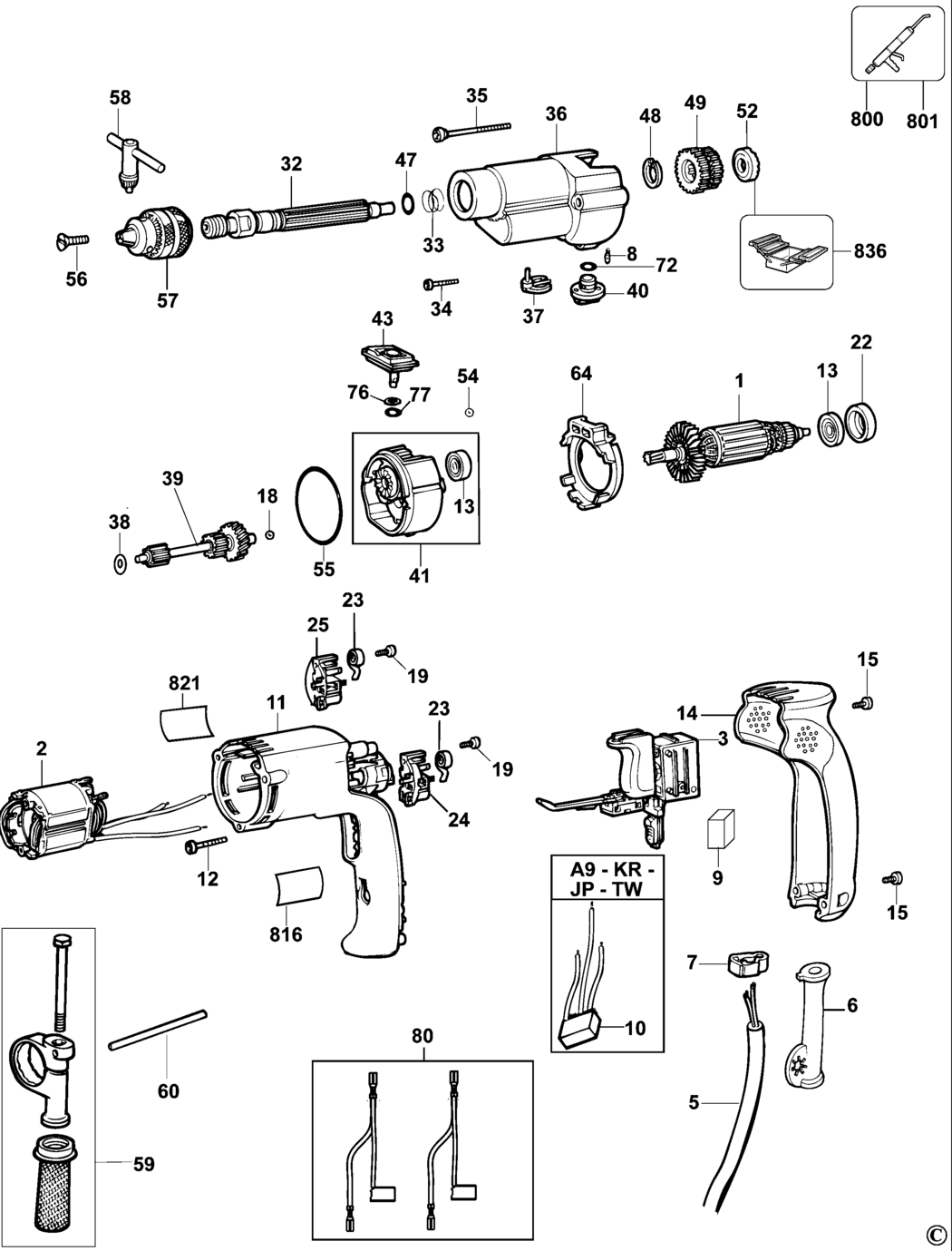 Dewalt D21720 Type 6 Hammer Drill Spare Parts
