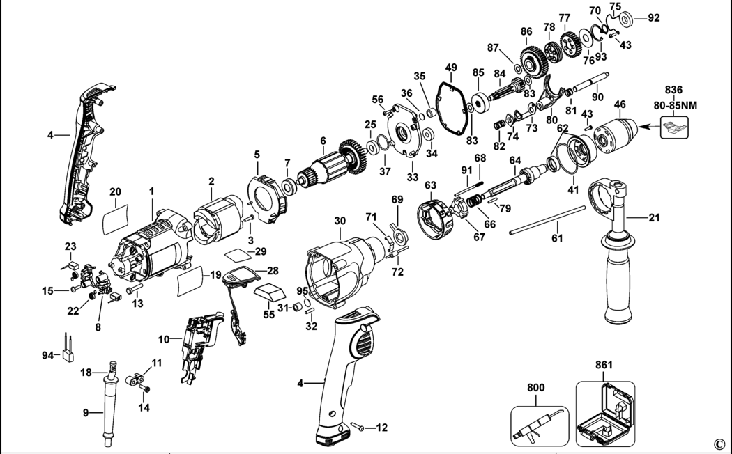 Dewalt DWD530KS Type 1 Hammer Drill Spare Parts