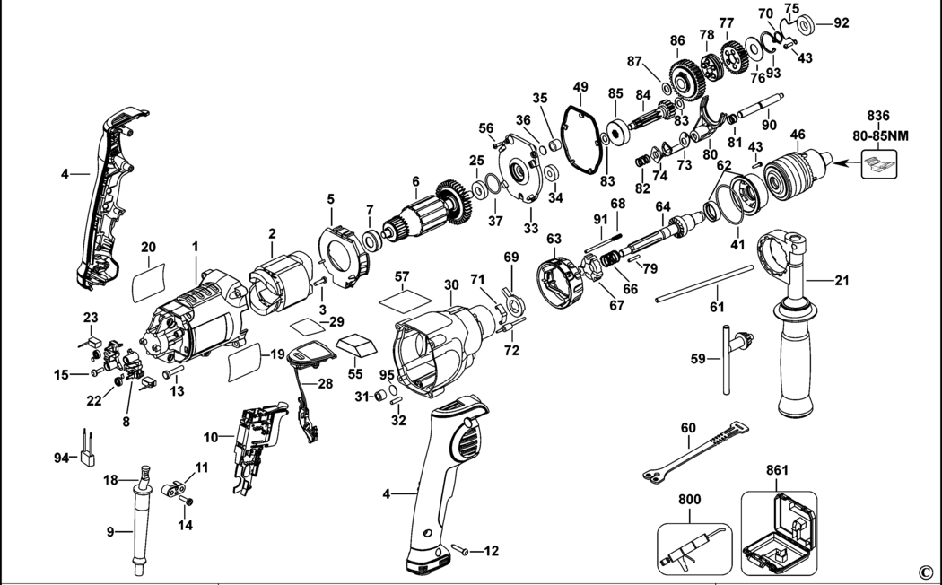 Dewalt D21570K Type 1 Hammer Drill Spare Parts