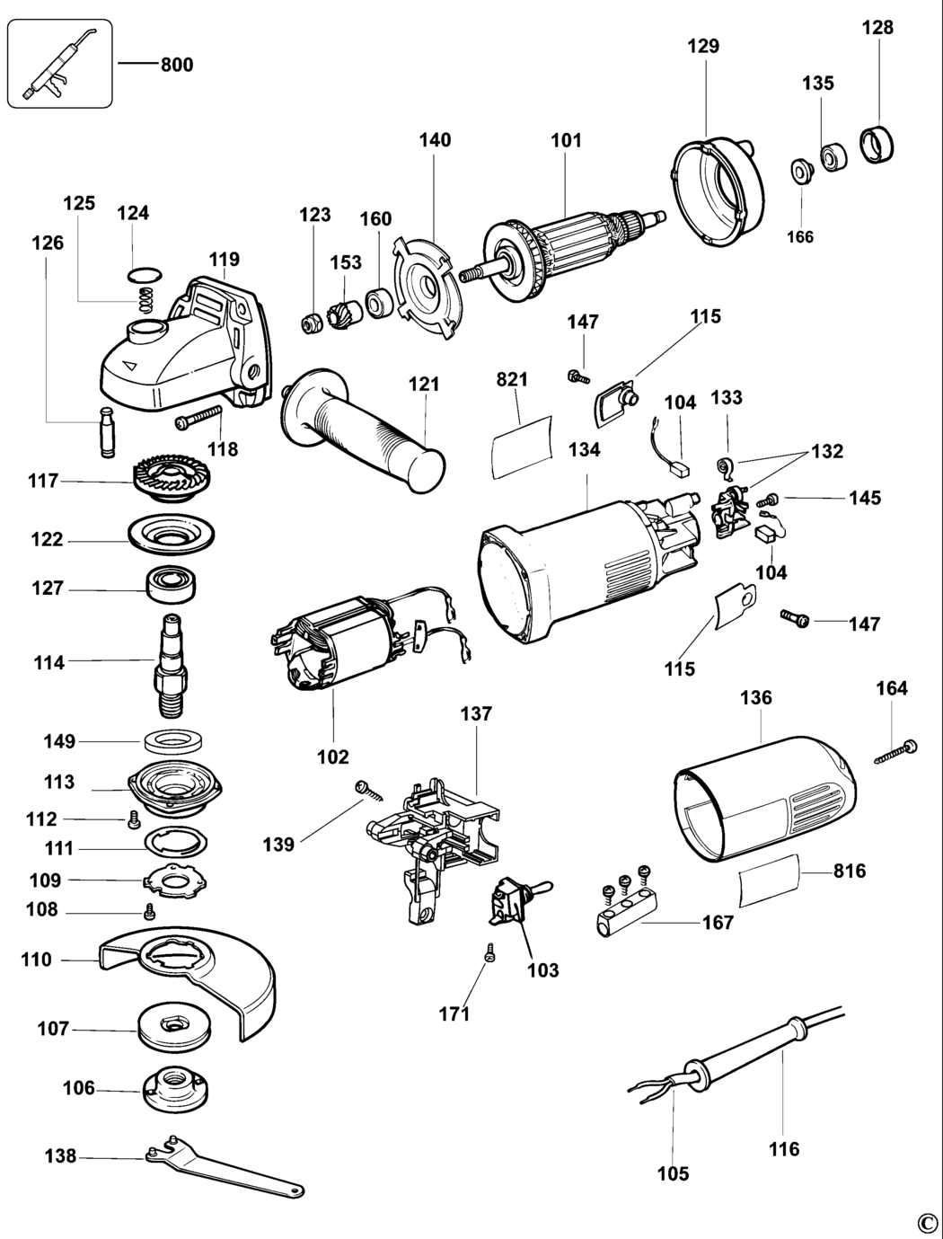 Dewalt DW803 Type 7 Small Angle Grinder Spare Parts