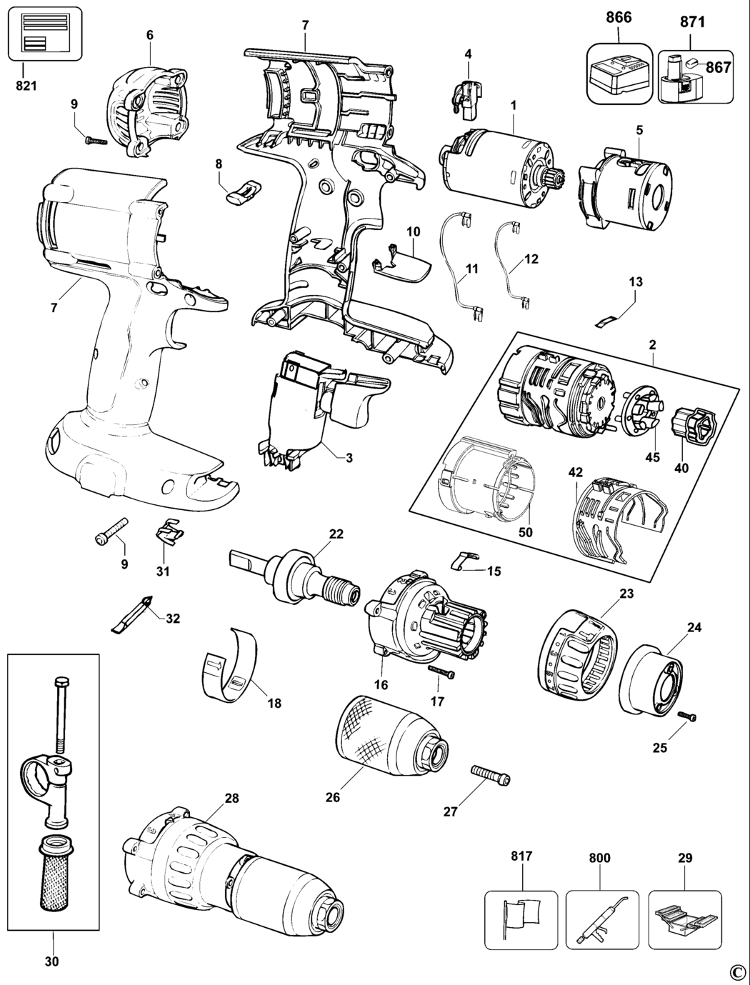 Dewalt DC987K Type 12 Cordless Drill Spare Parts