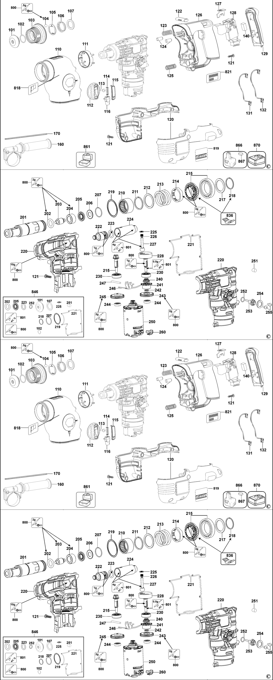 Dewalt DC212K Type 2 Rotary Hammer Spare Parts