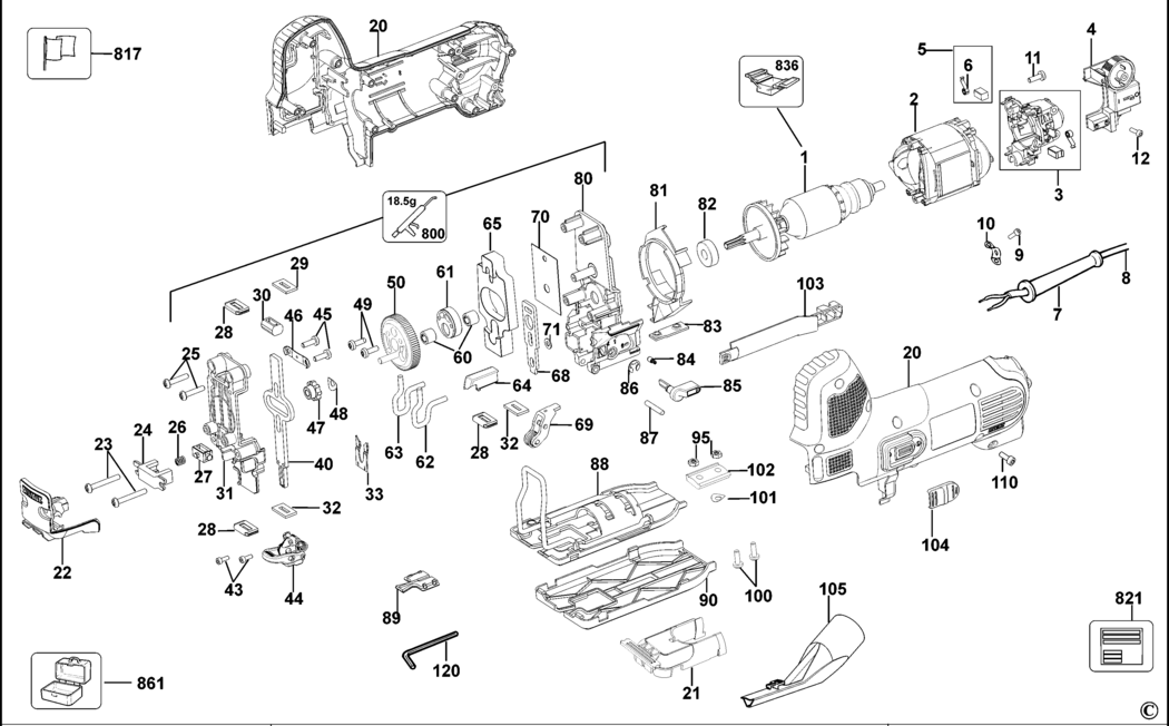 Dewalt DW343K Type 3 Jigsaw Spare Parts