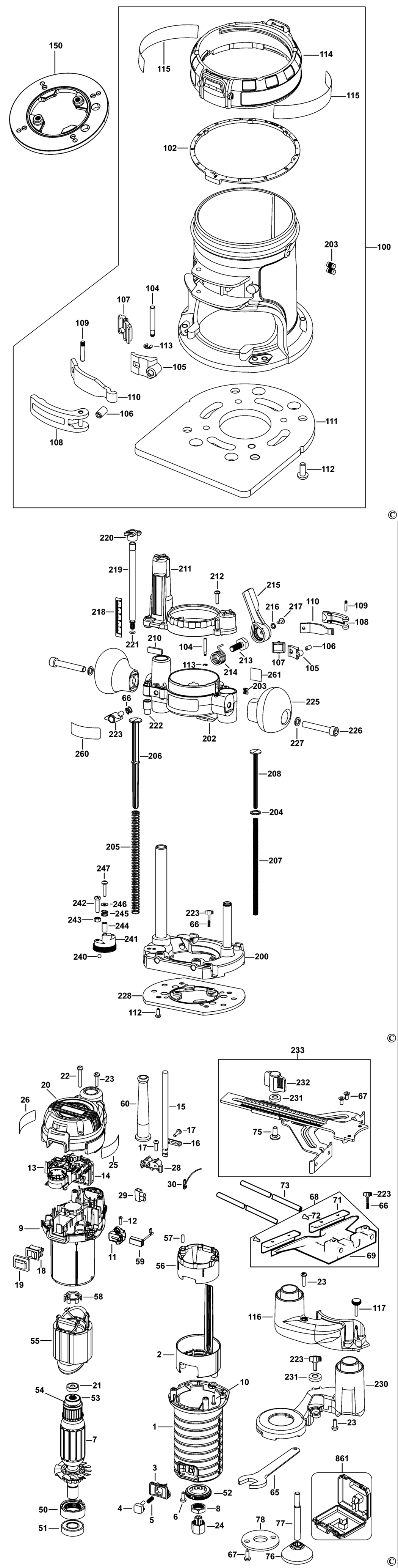 Dewalt D26204K Type 1 Router Spare Parts