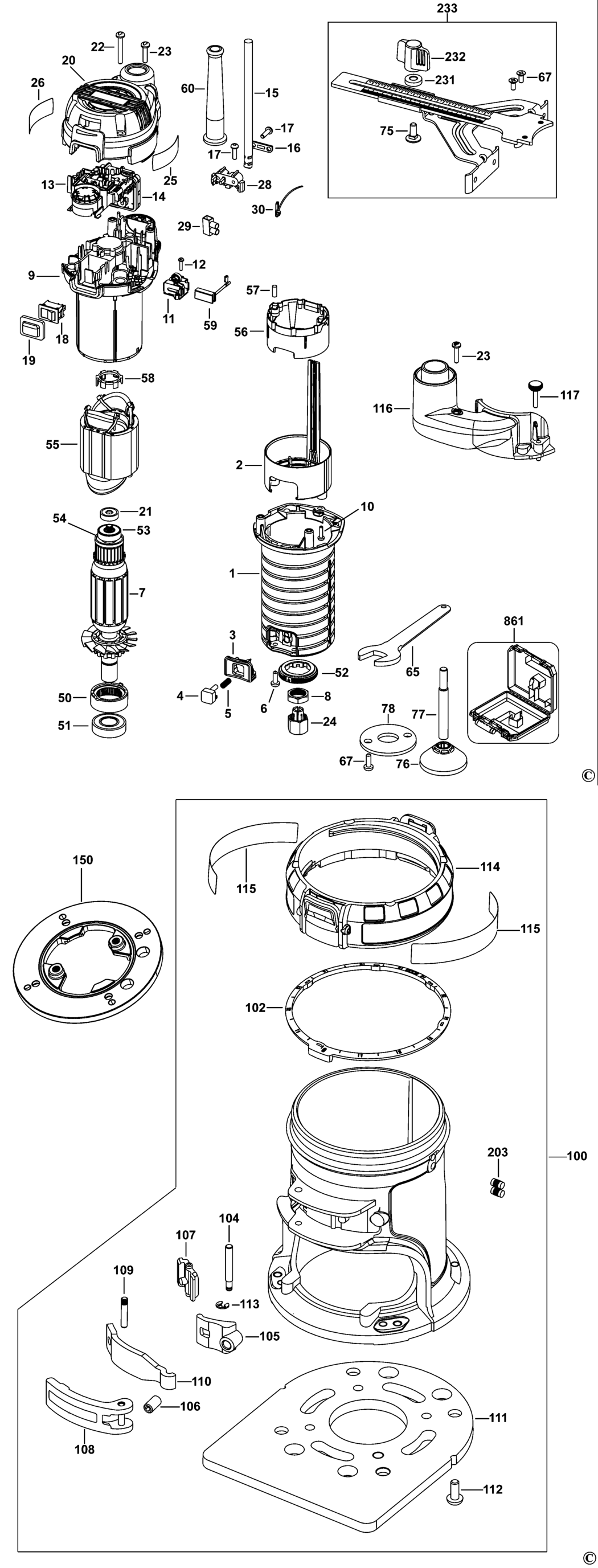 Dewalt D26200K Type 1 Router Spare Parts