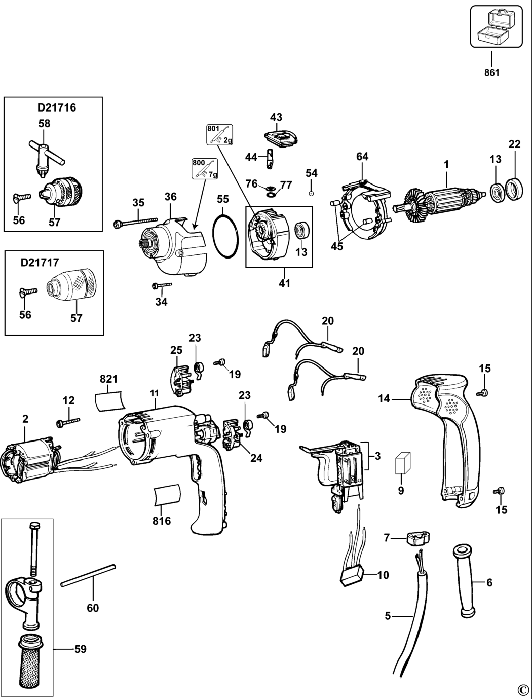 Dewalt D21716K Type 10 Drill Spare Parts