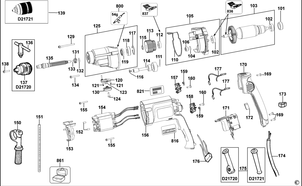 Dewalt D21720K Type 10 Drill Spare Parts