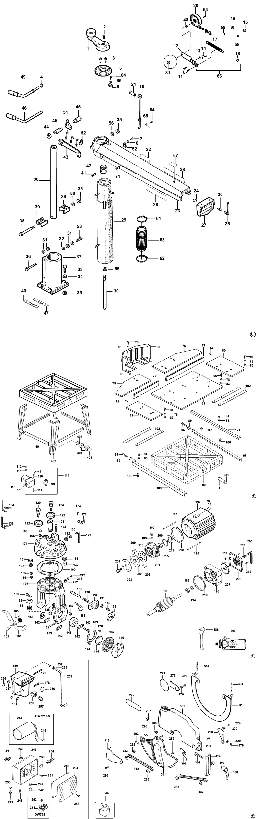 Dewalt DW721KN Type 2 Radial Arm Saw Spare Parts