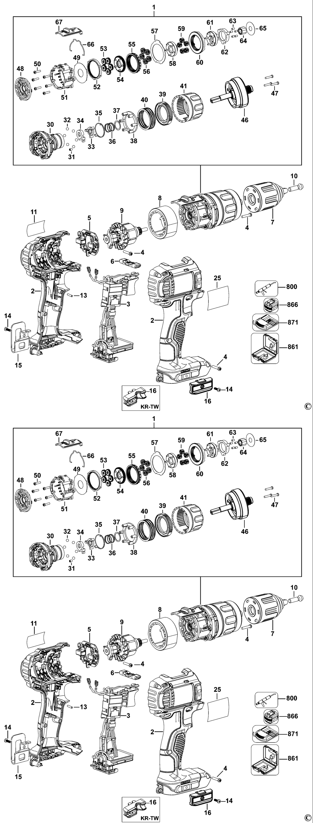 Dewalt DCD785 Type 1 C'less Drill/driver Spare Parts