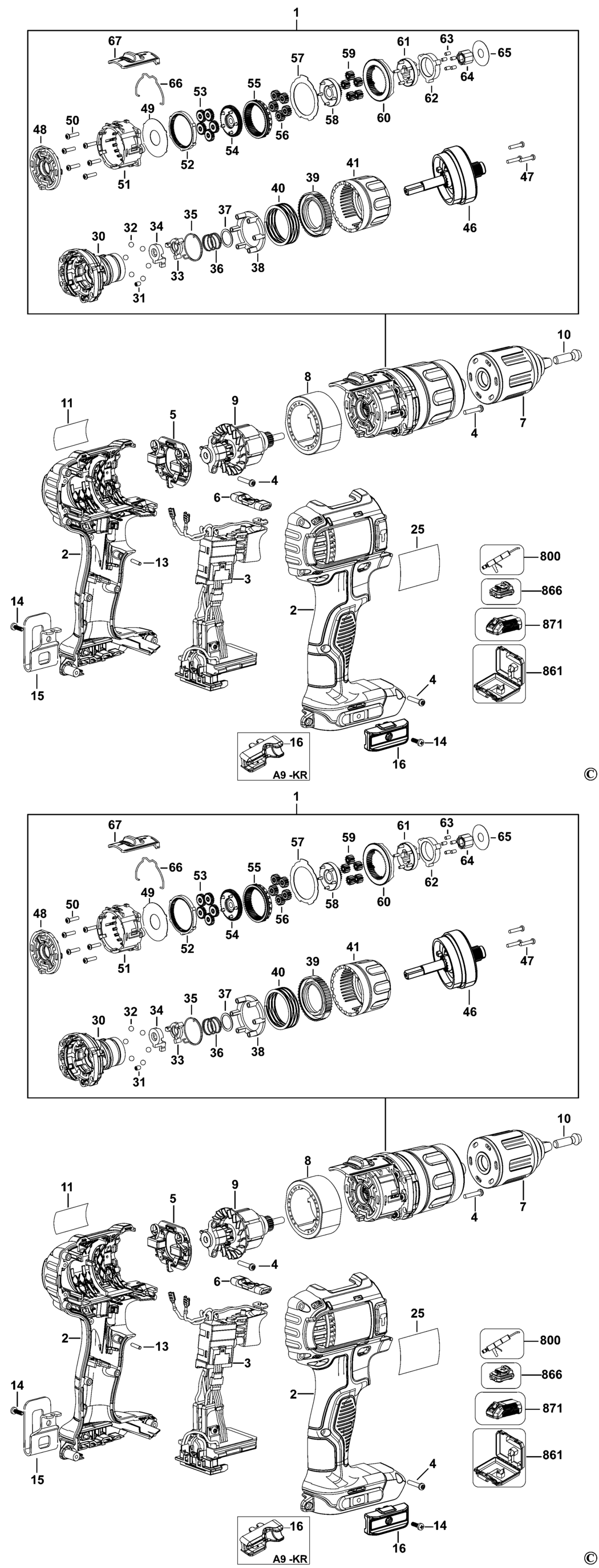 Dewalt DCD735 Type 1 Cordless Drill Spare Parts