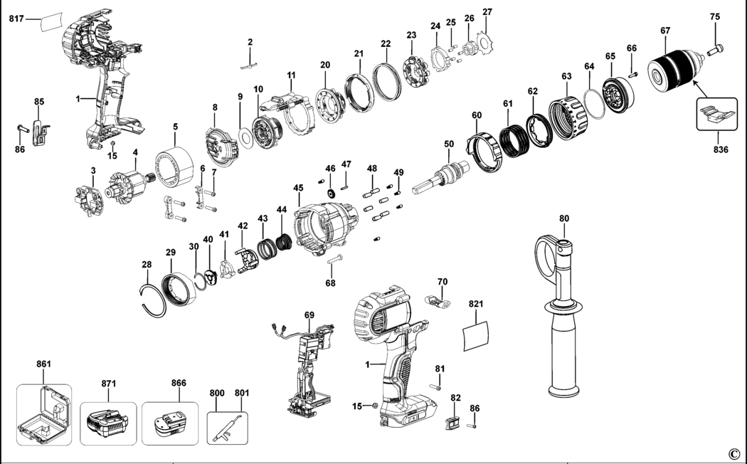 Dewalt DCD985 Type 10 Cordless Drill Spare Parts