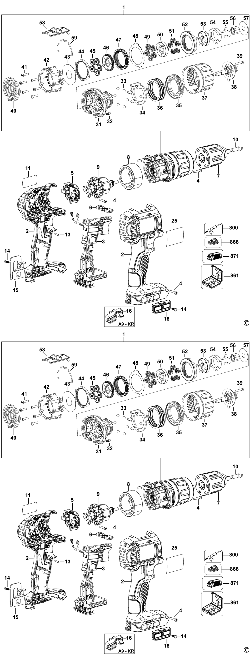 Dewalt DCD730 Type 1 Cordless Drill Spare Parts