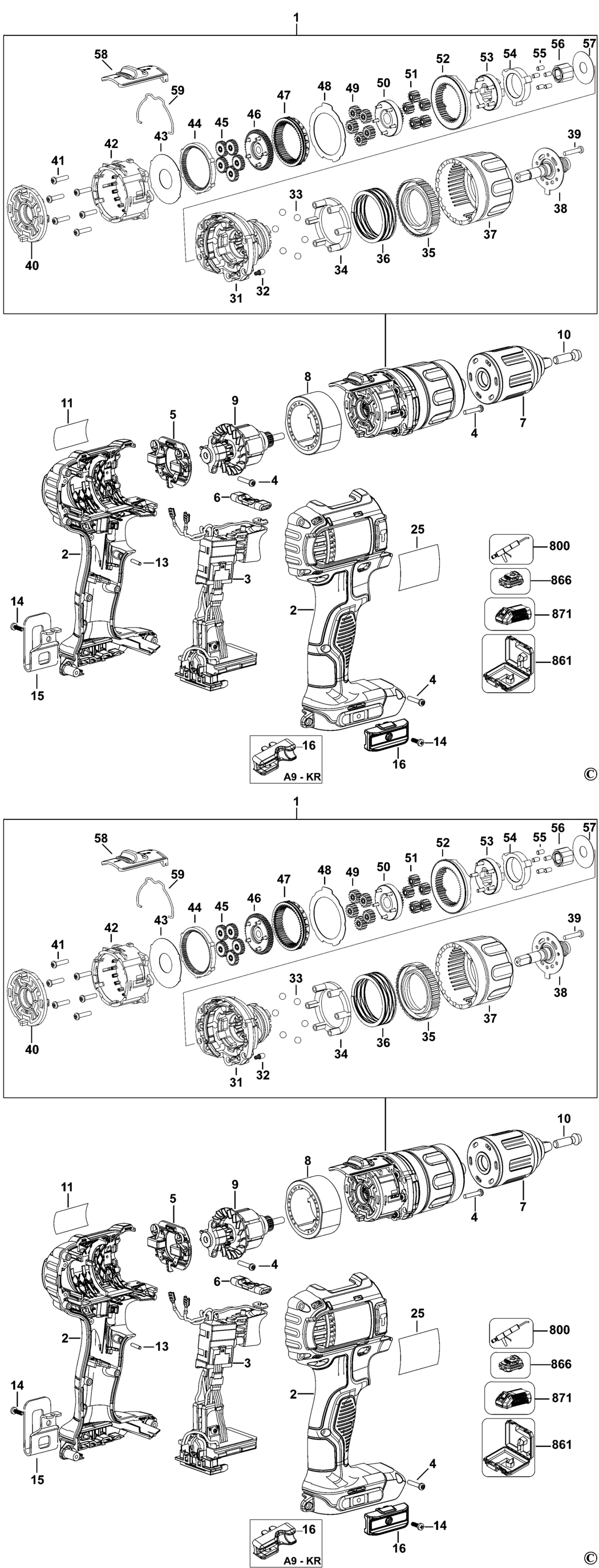 Dewalt DCD730L Type 1 Cordless Drill Spare Parts