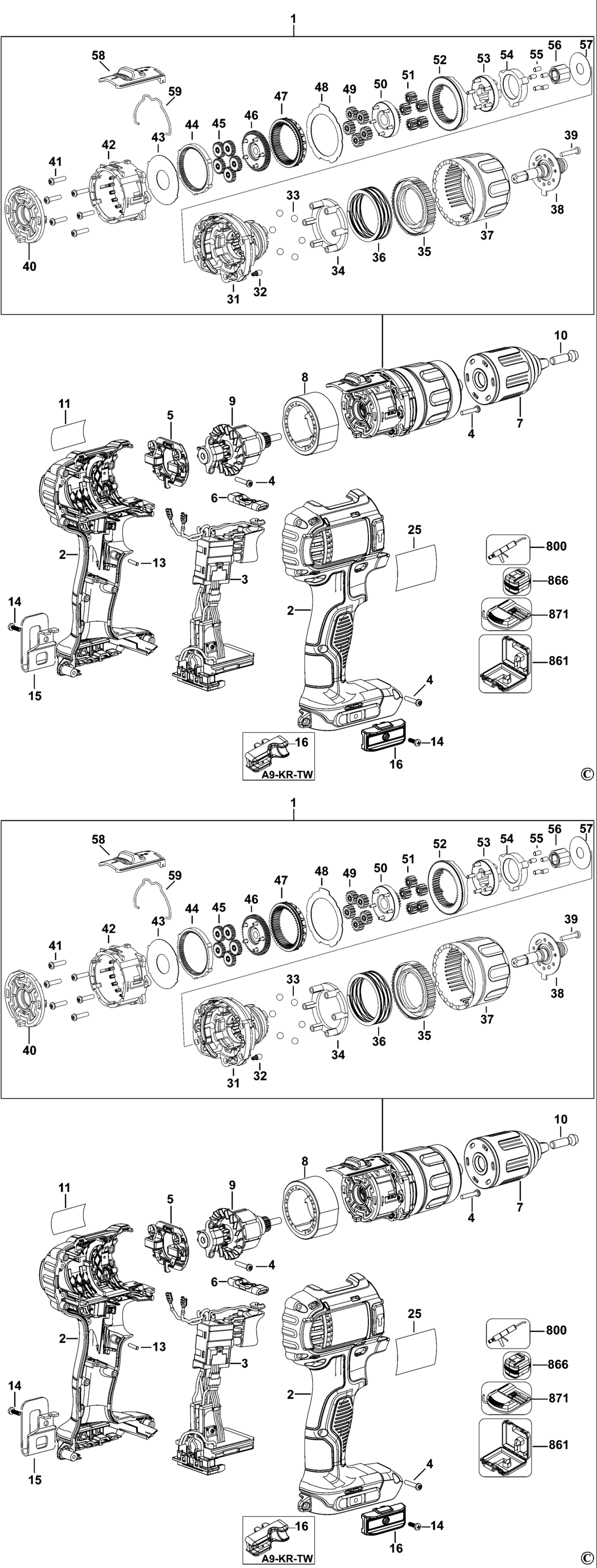 Dewalt DCD780 Type 1 Cordless Drill Spare Parts