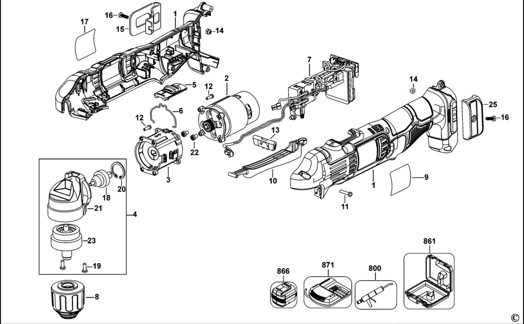 Dewalt DCD720 Type 1 Right Angle Drill Spare Parts