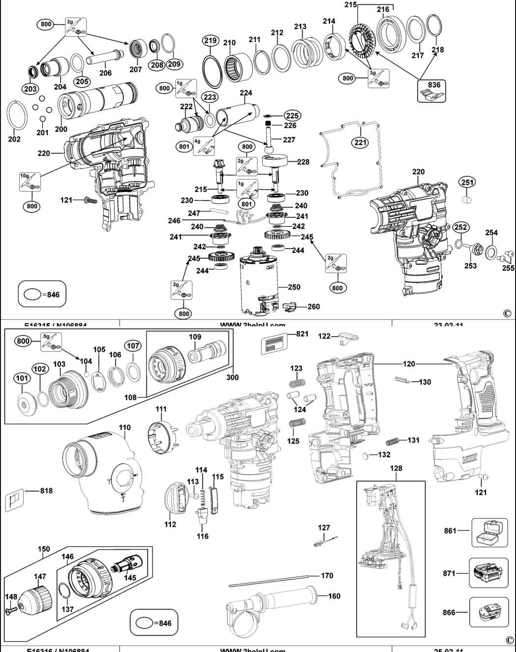 Dewalt DCH214 Type 1 Rotary Hammer Spare Parts