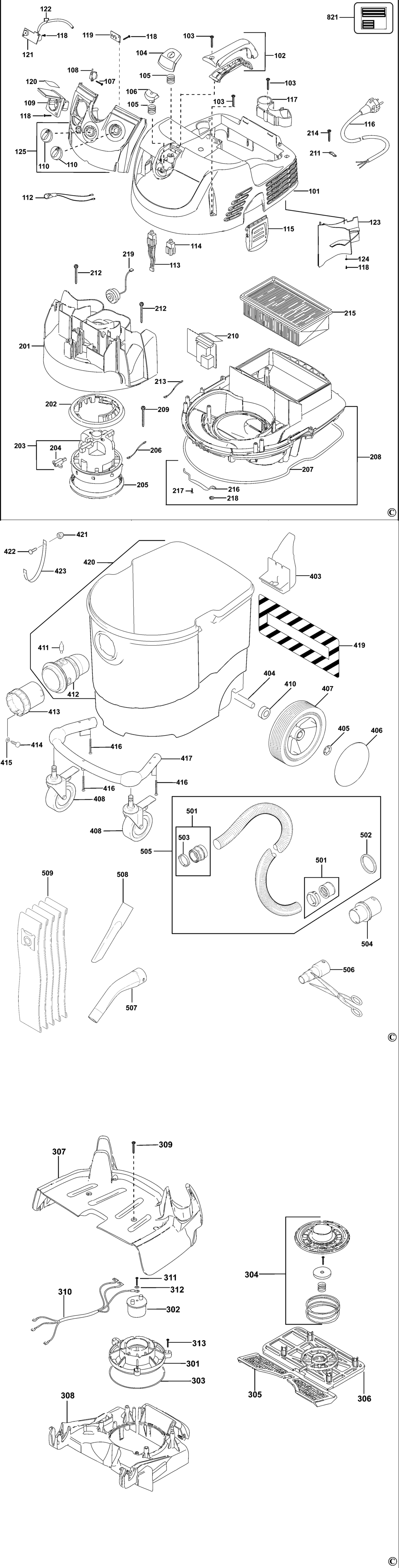 Dewalt D27902M Type 1 Vacuum Extractor Spare Parts