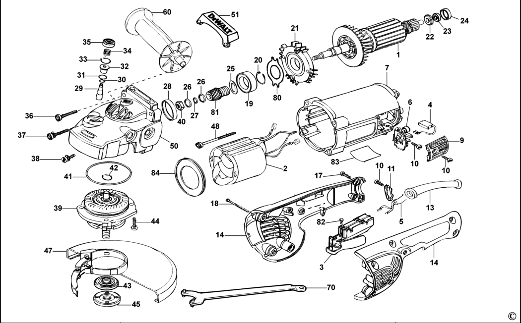 Dewalt D28476W Type 5 Angle Grinder Spare Parts
