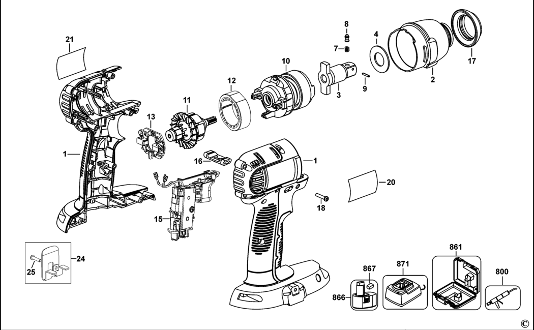 Dewalt DC820 Type 11 Impact Wrench Spare Parts