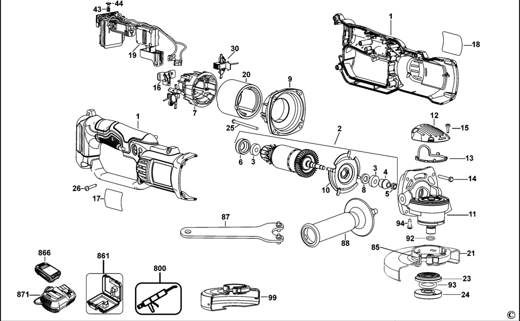 Dewalt DCG412 Type 1 Small Angle Grinder Spare Parts