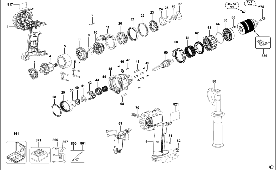 Dewalt DCD935 Type 11 Combination Unit Spare Parts