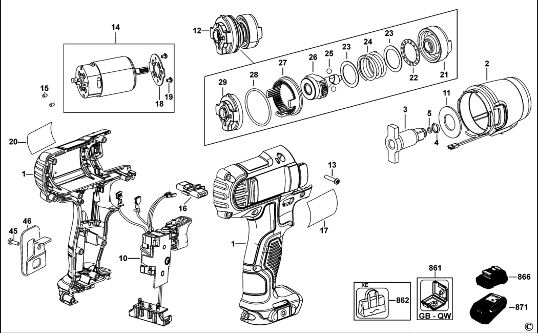 Dewalt DCF813 Type 2 Impact Wrench Spare Parts