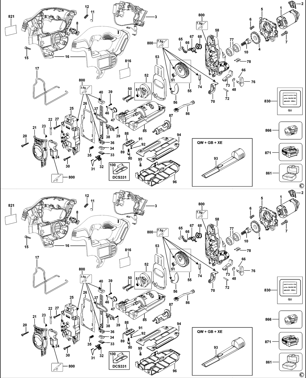 Dewalt DCS331 Type 1 Cordless Jigsaw Spare Parts