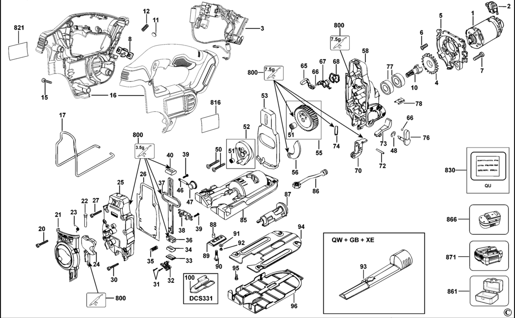 Dewalt DCS332 Type 1 Cordless Jigsaw Spare Parts