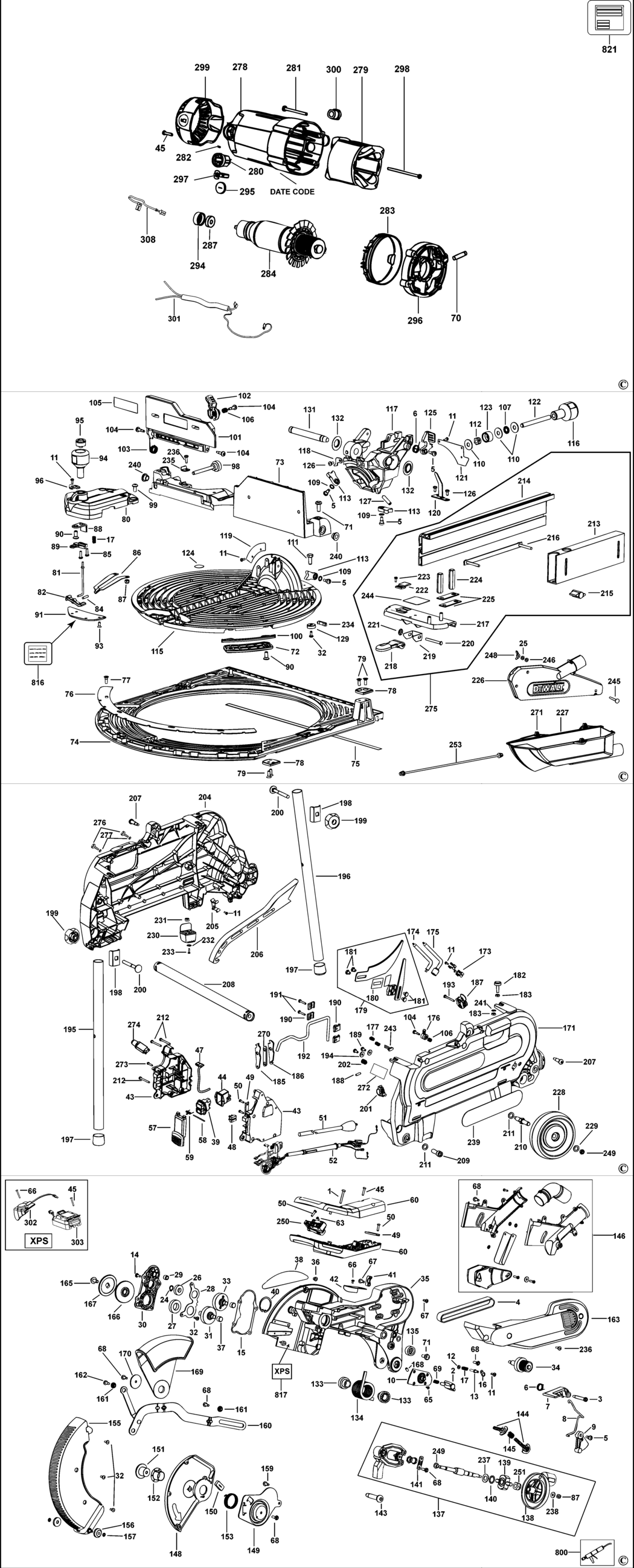 Dewalt D27107XPS Type 1 Combination Saw Spare Parts
