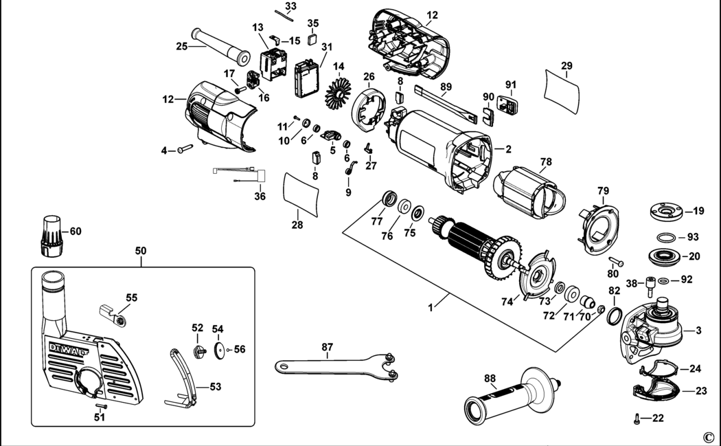 Dewalt DWE46101 Type 1 Grinder Spare Parts