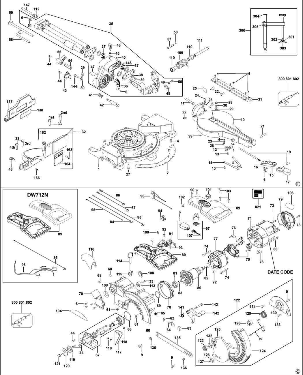 Dewalt DW712N Type 3 Mitre Saw Spare Parts