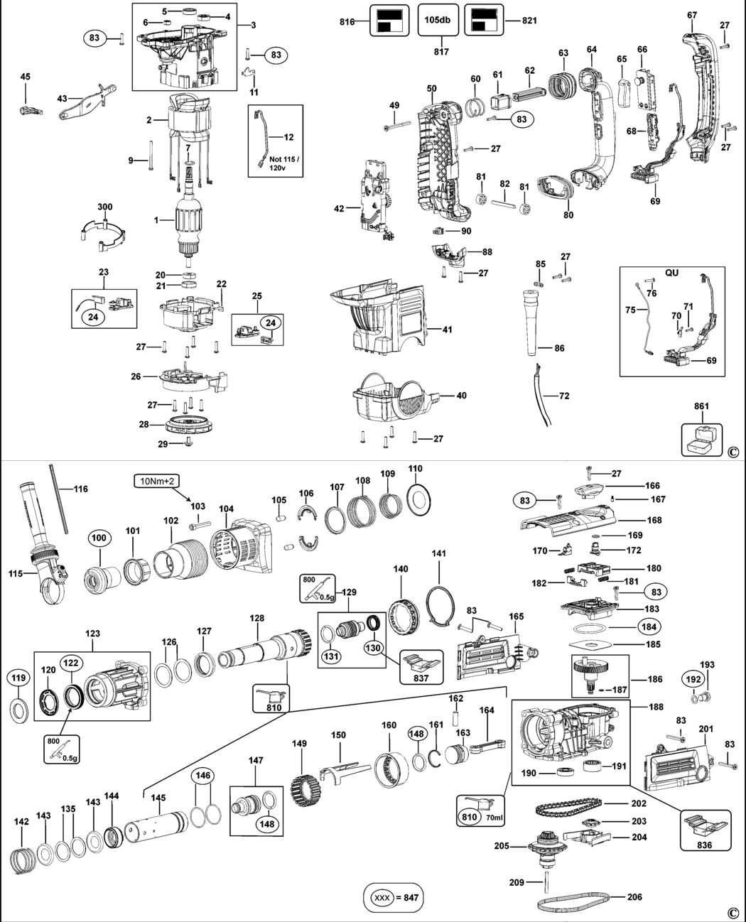 Dewalt D25603K Type 1 Rotary Hammer Spare Parts