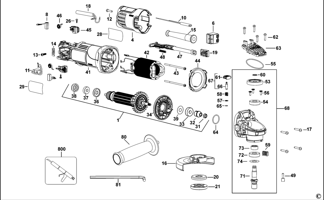 Dewalt DWE4051 Type 1 Small Angle Grinder Spare Parts