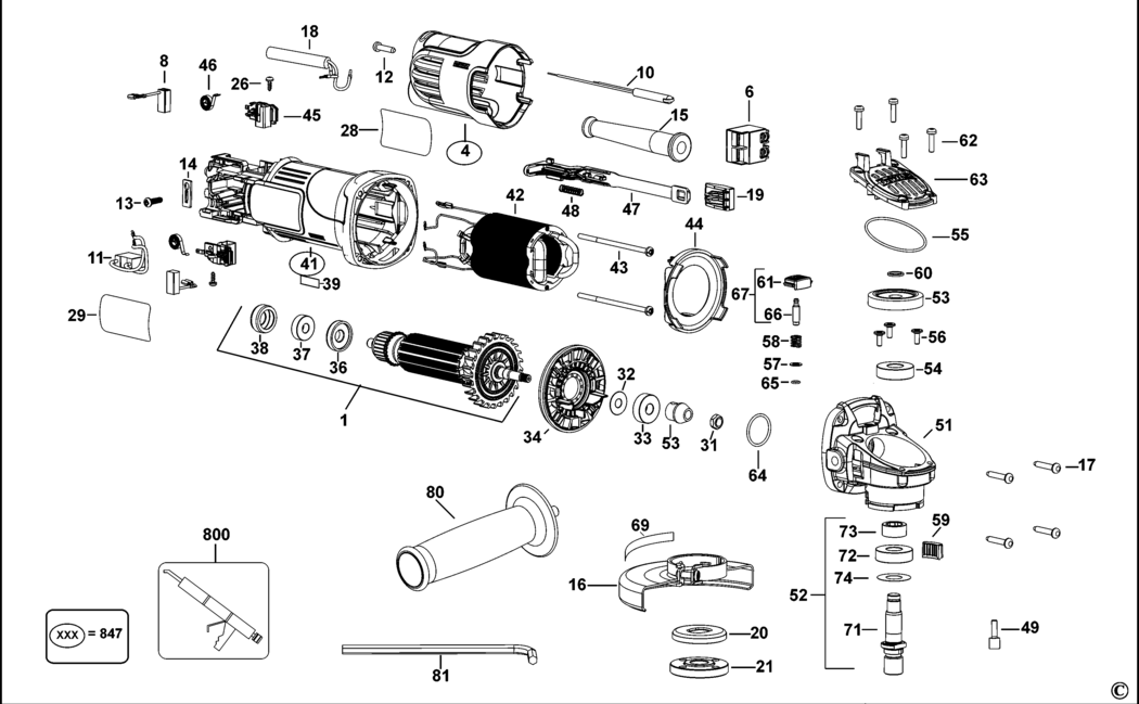 Dewalt DWE8110S Type 1 Small Angle Grinder Spare Parts