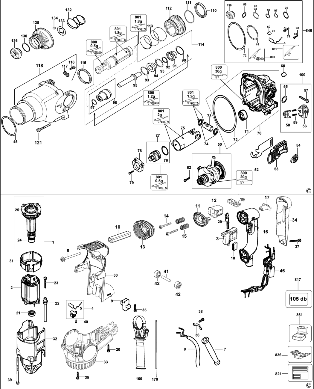 Dewalt D25323K Type 2 Rotary Hammer Spare Parts