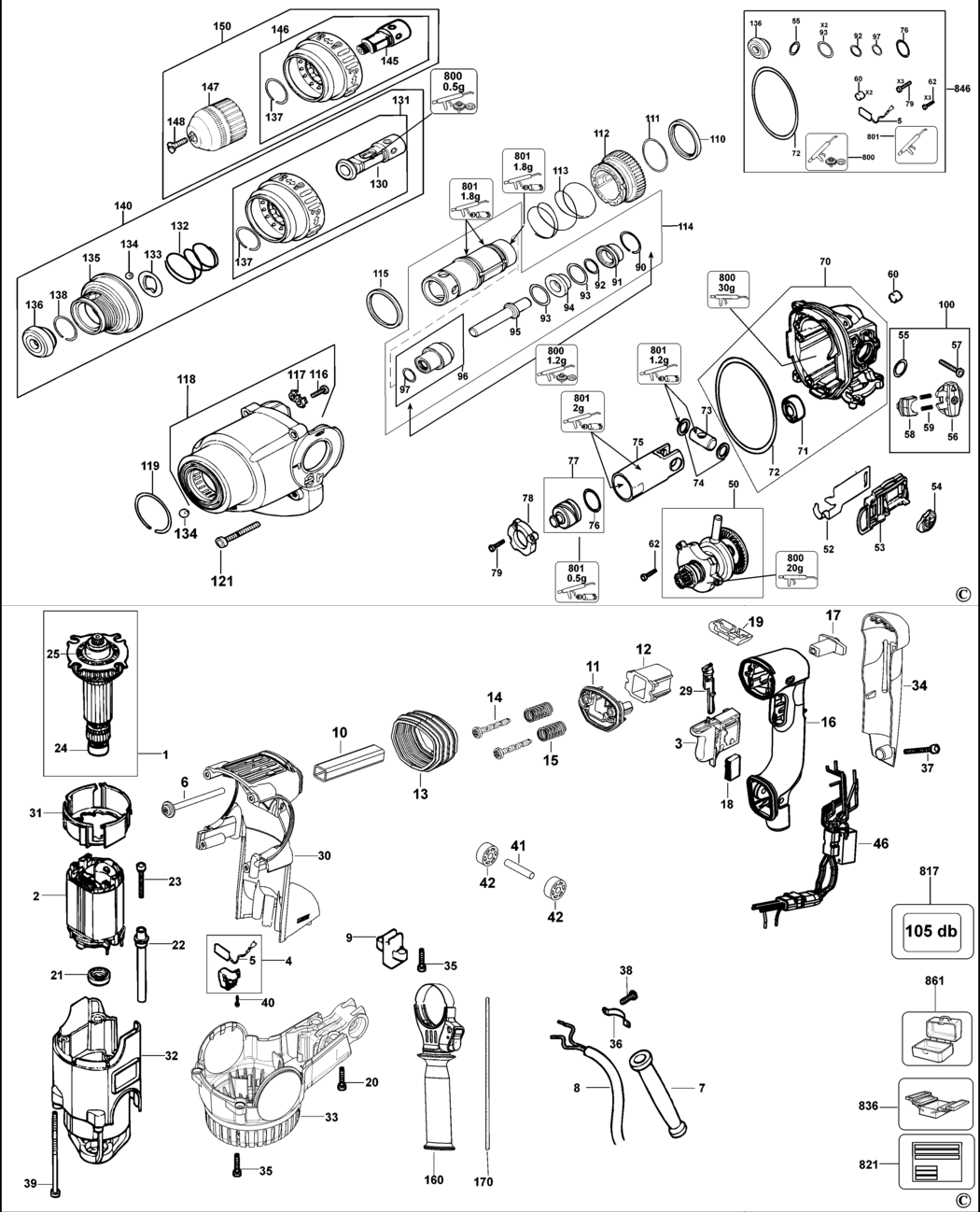 Dewalt D25324K Type 2 Rotary Hammer Spare Parts