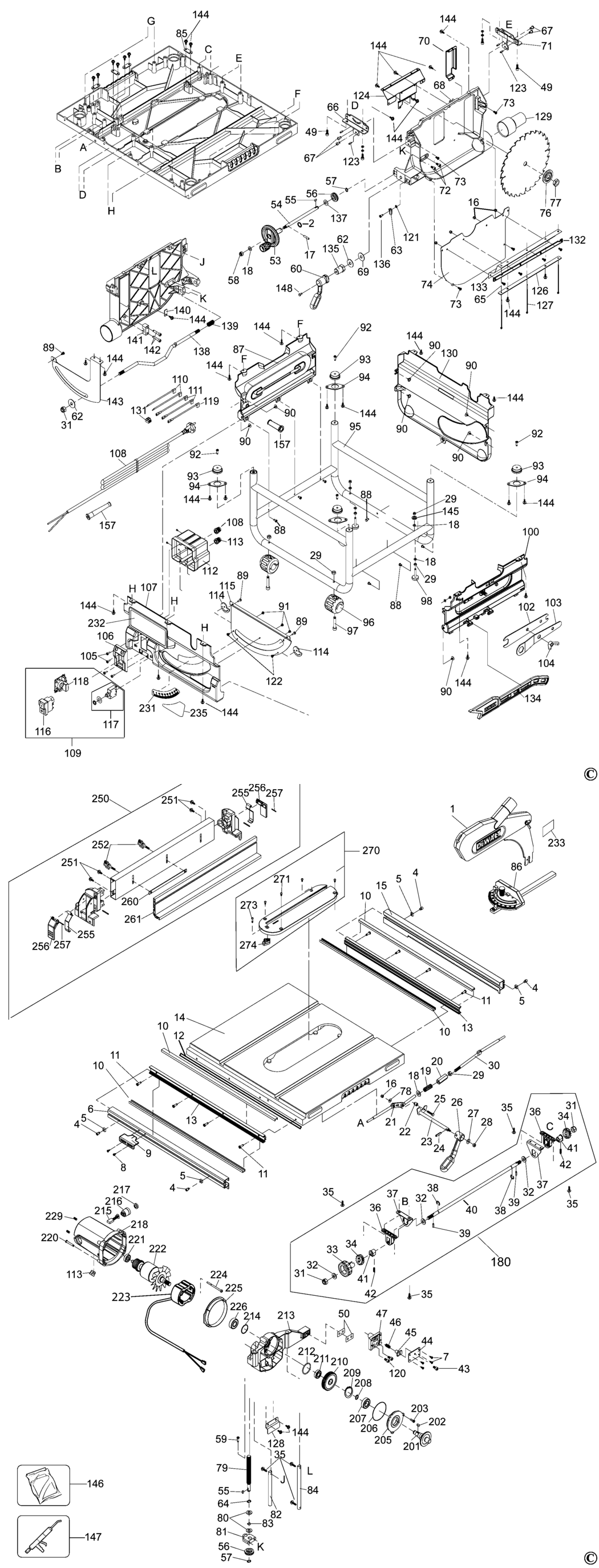 Dewalt DW745 Type 3 Table Saw Spare Parts
